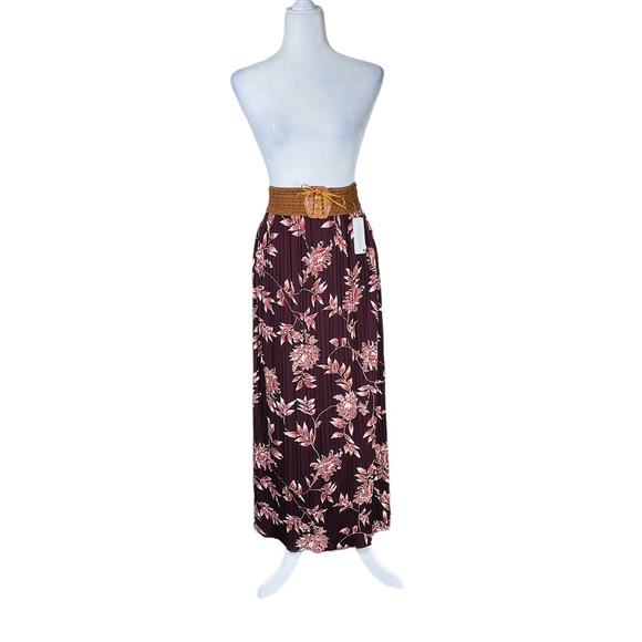 Jon & Anna Contemporary Burgundy Floral Boho Pleated Maxi Skirt Small NWT - Picture 5 of 15